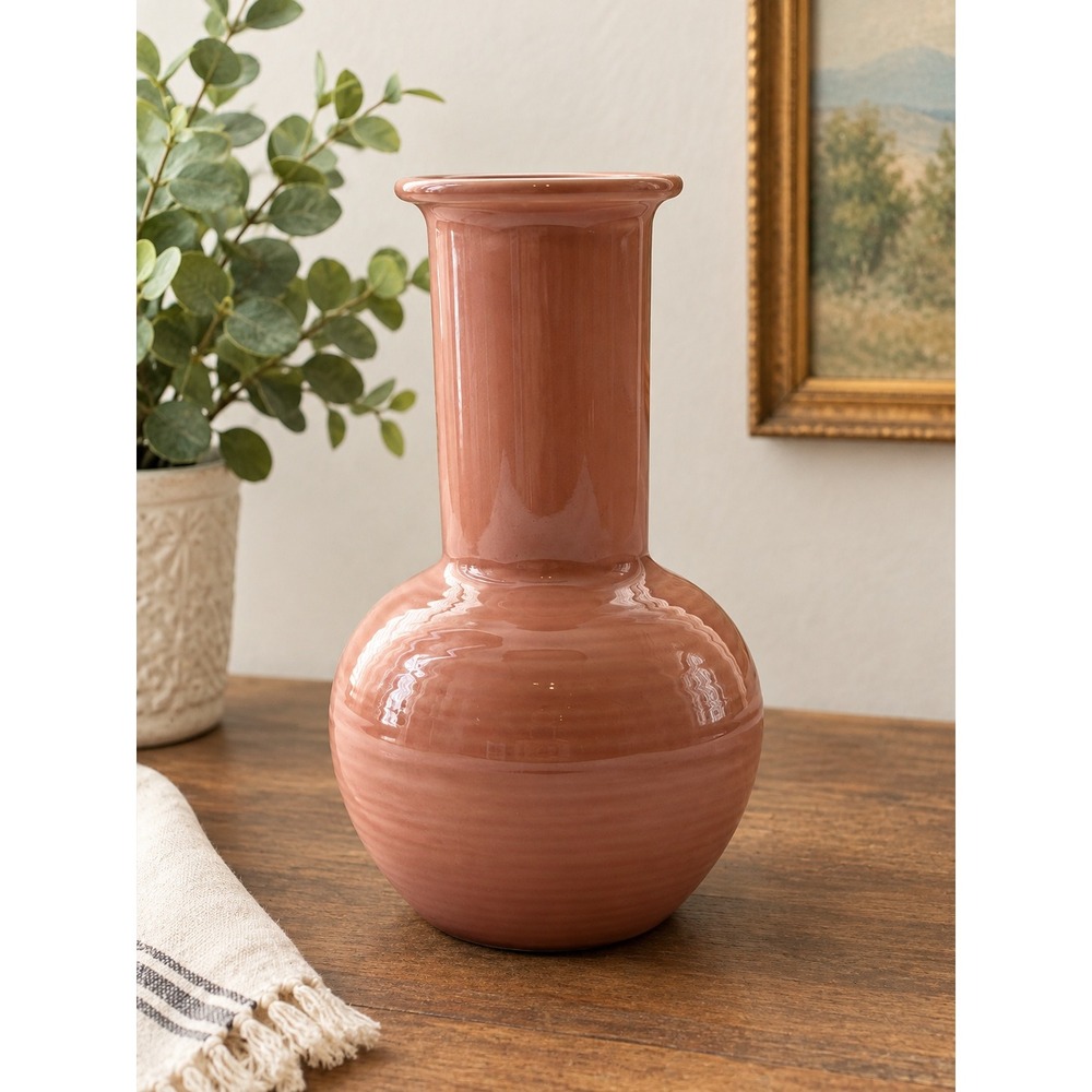 Vintage Bud Vase Home Decor Pink Ceramic Bulbous Neck Retro Cottagecore MCM